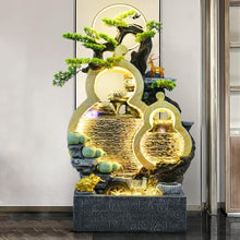 Floor Water Fountain Floor Standing Gourd Water Fountain, Indoor Freestanding Fountain with Water Mist, LED Lights and Simulated Greenery, Feng Shui Office Home Decor for Good Luck Wealth Water Founta