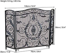 EliteBloom Large Black 3-Panel Screen Fire Guard for Stove & Fireplace - Decorative Mesh Safety Barrier with Elegant Scroll Design, Spark Protection for Home & Patio,