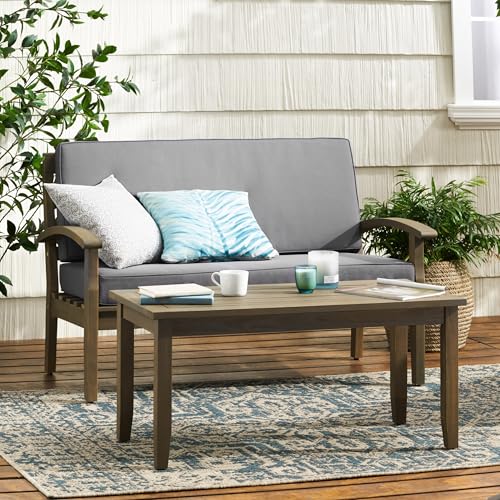 roomfitters Peyton Outdoor Loveseat and Coffee Table Set, Patio Seating Furniture Set for Porch or Garden, Dark Grey