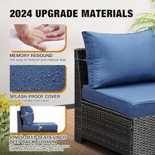 HTERWQEA 7-Piece Wicker Patio Furniture Set, Outdoor Sectional with 2 Sofas, Loveseat & Glass Coffee Table, Navy Blue Cushioned Conversation Set for Garden or Porch