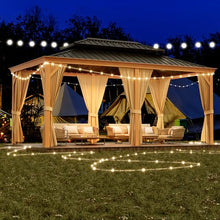 Litake 12x20ft Hardtop Gazebo Double Roof with Nettings and Curtains Brown