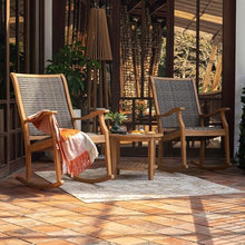 Cambridge Casual Dunham Teak Porch Rocking Chair, Padded Woven Seat, All-Weather Teak Wood Outdoor Rocker with Built-in Quick Dry Cushion and Poly-Rattan Wicker Accents
