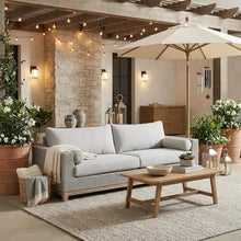 Outdoor Escape White Outdoor Sofa 90 Inches, Solid Teak Base with Intricate Rope Weave, Removable Cushions, 2 Bolster Pillows for Patio