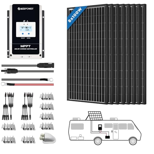 Monocrystalline Solar Panels Kit with LCD Charge Controller/Mounting Brackets/Y Connectors/Solar Cables/Cable Entry housing (800W MPPT60A Kit), 8x100W (Pack of 1)