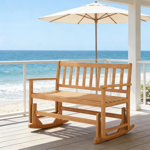 Amgalers Wood Patio Glider Loveseat 2-Person, Outdoor Glider Bench, 800LBS Capacity for Garden, Porch, Backyard