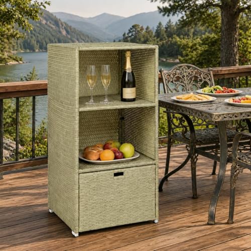 Cvqza Outdoor Storage Rack, Two-Shelf Organizer, Rattan Wicker Design for Beach Towels, Garden, Patio, Versatile Functional Shelving Unit for Home and Outdoor Use, Ideal for Family