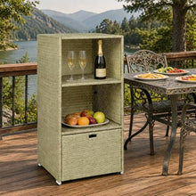Cvqza Outdoor Storage Rack, Two-Shelf Organizer, Rattan Wicker Design for Beach Towels, Garden, Patio, Versatile Functional Shelving Unit for Home and Outdoor Use, Ideal for Family