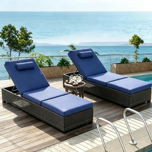 Patio Rattan Wicker Chaise Lounge Chair Set of 2,Pool Lounge Chairs