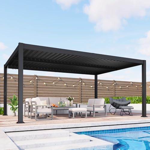 RoyalCraft 12'x16' Louvered Pergola, Heavy-Duty Outdoor Pergola, Metal Hardtop Pergola with Adjustable Roof for Patio, Deck, Garden, Yard, Dark Gray