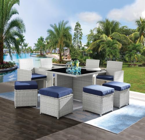 Neojoyoenix Paitalyi 9PCs Blue Fabric & Wicker Bistro Set