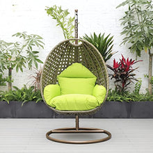 LeisureMod Wicker Rattan Hanging Egg Swing Chair with Stand & Cushion - Light Green Swing Chair for Indoor/Outdoor, Patio, Bedroom, Lounge Seat