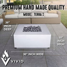 36" Premium “Terra 1" Square Concrete Fire Bowl - Heavy Cement Natural Gas Fire Pit - Modern Outdoor Fire Table with Key Valve GFRC (36” L x 36” W x 16” H) (Beige)