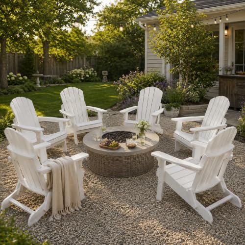 EXPEAK Oversized Wooden Folding Adirondack Chairs Set of 6, Hemlock Wood Patio Fire Pit Chairs with Pre-Assembled Backrest & Seat Board, Outdoor Lounge Chair for Backyard Garden Porch Deck, White