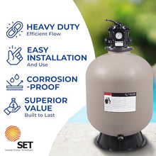 SUNSOLAR Swimming Pool Sand Filter — Corrosion-Proof Pool Cleaning Equipment — Water Filter for Pool to Remove Debris — 24-Inch Diameter Tank with 300 lbs Sand Capacity