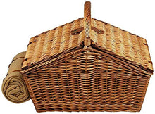 qiuqiu Rattan Picnic Basket, Fruit Basket Storage,Portable Wicker Shopping Basket, Picnic Blue Belt Cover, Gift Basket, 46 * 31 * H20CM