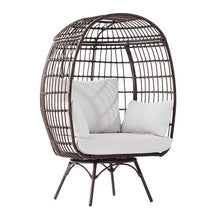 Flash Furniture Zola Oversized Wicker Egg Chair with 360° Swivel, High Back, 4 Cream Cushions/Brown Frame