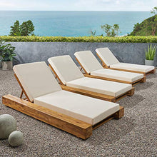 GDFStudio Outdoor Acacia Wood Chaise Lounge and Cushion Sets (Set of 4), and Cream