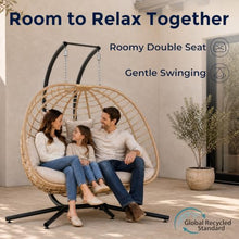 SWITTE Double Egg Chair Outdoor with Stand, Patio Hanging Swing, Beige