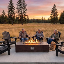 COSIEST 2-Piece Outdoor Propane Fire Table Set, Rectangle Concrete 56" x 28" Bronze Fire Pit (Certified, 50,000 BTU) w 20lb Tank Table, Wind Guard, Waterproof Cover for Garden, Porch, Backyard