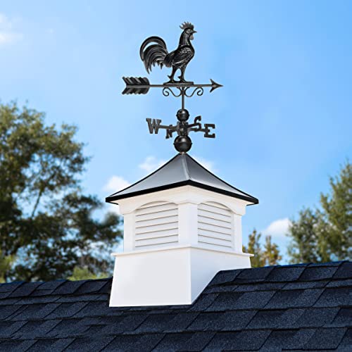 Good Directions 26" Square Coventry Vinyl Cupola with Black Aluminum Roof and Rooster Weathervane Vinyl/Black