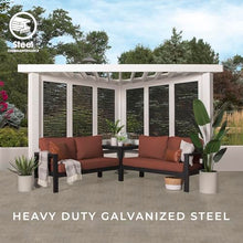 Backyard Discovery Ridgedale 12' x 8' Modern Galvanized Steel Cabana Pergola with Seating and Shade Sail, Terra Cotta Cushions