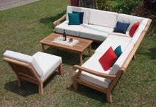 TeakStation Giva Grade-A Teak Wood 5pc Sectional Sofa Set :2 Sofas (Left & Right), 1 Lounge Armless Chair, 1 Corner Piece & Coffee Table:Furniture Only #TSSSSGV