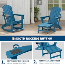 GAOMON 4-in-1 Folding Adirondack Chair Set of 4 HDPE, with Retractable Ottoman & Cup Holder, All-Weather Outdoor Patio Rocking Chairs for Lawn, Porch, Poolside, Navy Blue (4 Pack)