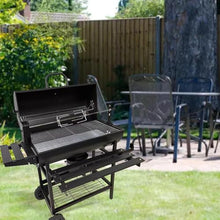TBLOTYD Outdoor Barrel Smoker BBQ Grill - 4 Air Vents Metal Patio Grill with Mesh Bottom Shelf Upper & Side Shelves for Grilling Tools Perfect for Backyard Barbecues