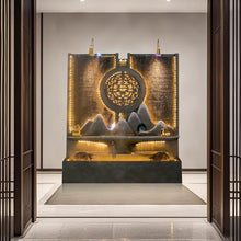 Indoor Outdoor Resin Zen Fountain Wall with Buddha & LED Lights, Large Water Feature with Circular Design, Landscape Decor with Pump, for Garden, Entryway & Living Room