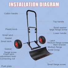 DPQYJPP Snow Shovel for Driveway, Push Snow Shovels Outdoor Snowplow Snow Pusher Anti Slip Wheels 42cm Shovel Head 360° Adjustable ice Snow Removal Tool for Driveway & Walkway