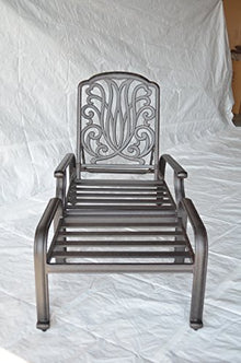 Elizabeth Outdoor Patio Set of 4 Adjustable Club Chairs Cast Aluminum Sunbrella Sesame Cushions