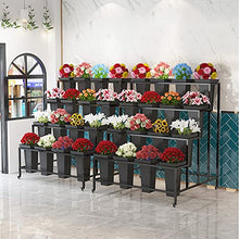 Wrought Iron Flower Display Stand with 16pcs Buckets, 4 Layers Metal Plant Stand with Wheels, Heavy Duty Moving Plant Cart Shelf, for Indoor, Outdoor Patio Garden, Florist (Color : Black)