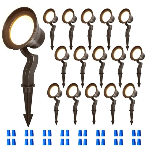 mw 16-Pack Low Voltage Landscape Lighting, 3.7W/7.3W/12W, 3000K-5000K Adjustable, 900LM 12-24V AC/DC, Wet Location, Landscape Spotlights Outdoor for Garden Yard Tree Flag, Bronze, ETL Listed
