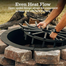 Ash & Ember 36" Wagon Wheel Fire Grate, High-Efficiency Smoke-Free Fireplace Log Grate, Decorative Wood Burning Lifted Grate Pit, Sandblasted Steel with Light Oil Coating