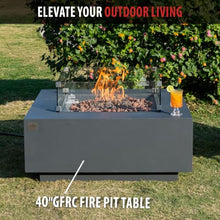 AMS 40" Square Concrete GFRC Propane Gas Fire Pit Table Bundle (Dark Gray)