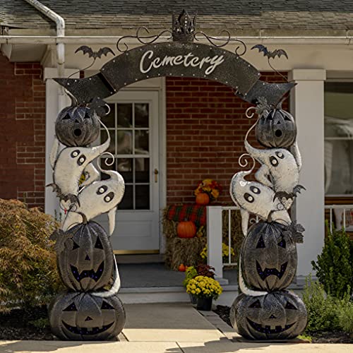 Zaer Ltd. Large Metal Halloween Archway Arbor with Pumpkins and Ghosts