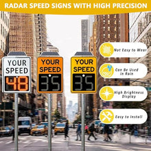 High-Visibility Solar Radar Speed Sign with Overspeed Light/Solar Panel, LED Speed Sign,Auto Red/Green Color Switch, 0–99/0–120 mph, > 1000m Visibility, Aluminu