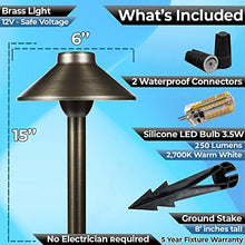 MIK Solutions LED Pathway 124 Landscape Light (6 Pack) 12V Solid Brass Low Voltage LED Light G4 3.5W 2700K Bulb Outdoor Mushroom Security Garden Patio Deck Pool Area Light for Beautiful Bright