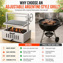 Argentine Grill, Santa Maria Style Charcoal BBQ with Adjustable Height V Grate and Hand Crank, Stainless Steel Outdoor Grill for Patio and Backyard