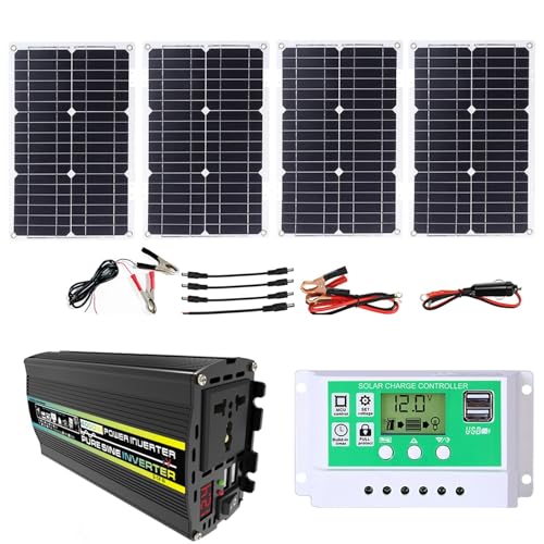 ZXDZTZ 4000W Complete Solar Inverter Kit with 50A Controller and 100W Solar Panel Home Grid System Solar Generator for Home and Outdoor Power System(12v-220v)