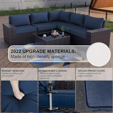 HTERWQEA 6‑Piece Outdoor Patio Furniture Set, Wicker Rattan Sectional Sofa with Cushions, Patio Sectional Conversation Set and Outdoor Couch for Porch, Backyard, Garden, Poolside