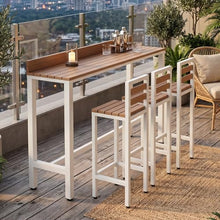 MISXEOE Outdoor Patio Bar Height Table with Baffle, Weather Resistant High Counter Table Porch Pub Tables Wood-Plastic Tabletop, for Poolside Garden Balcony Restaurant Cafe(White,70.8"x15.7"x40.5")