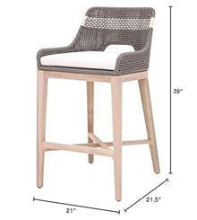 Home Square 3 Piece Outdoor Upholstered Rope Barstool Set Dove Gray Teak