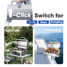 Boat Grill with Rod Holder Mount, Large Cooking Area for 4-5 People, Thickened 304 Stainless Steel, 3-Min Setup, Fast and Even Heating, Easy to Clean, Portable for Marine & Land Use, 1 Year Warrnaty