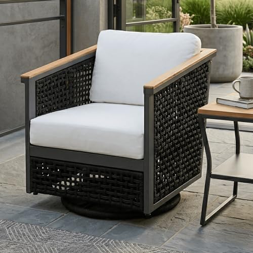 East Green Linden Teak and Aluminum Patio Swivel Chair with Cushions - Weather-Resistant Outdoor Seating