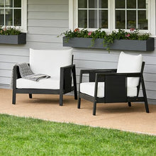 Christopher Knight Home Crew Acacia Wood Lounge Chair Outdoor Set of 2 with Removable Cushion, Solid Wood Patio Accent Chair with Textilene Accents, Patio Furniture Set Sofa Chair, Black+White