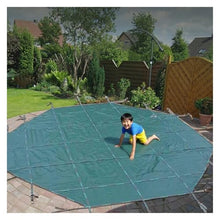 LZMZMQ Winter Pool Cover for Kids Protection, Round 30 27 25 24 18 15 12 10 Foot Inground Pool Safety Covers with Installing Anchors, Dark Green Replacement Mesh(9.8m(32'))