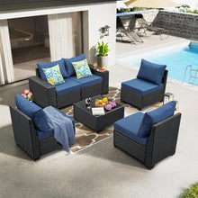 HTERWQEA 6-Piece Outdoor Patio Furniture Set, Small Wicker Rattan Conversation Set with Glass Coffee Table for Backyard, Porch, or Balcony