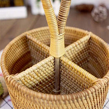 VUBYSG Hand-Woven Rattan Storage Basket Portable Round Four-Grid Fruit Basket Gourmet Orchard Needed,