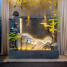 6.86 Ft Luxury Fountain with Water Wheel, LED Lights, Smoke Machine, Water Flow & Crystal Beads - Indoor/Outdoor Decoration for Villas, Courtyards, Gardens + Free 30 PCS Crystals(188 * 52 * 180CM)